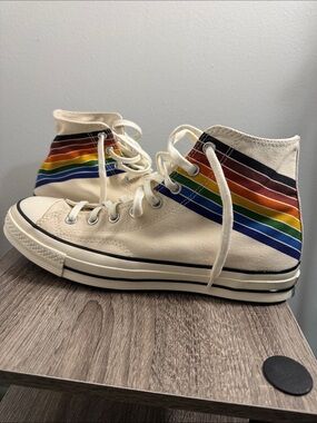 Converse Pride High-Top Chuck 70 in Cream with Rainbow Stripes US Men 9.5